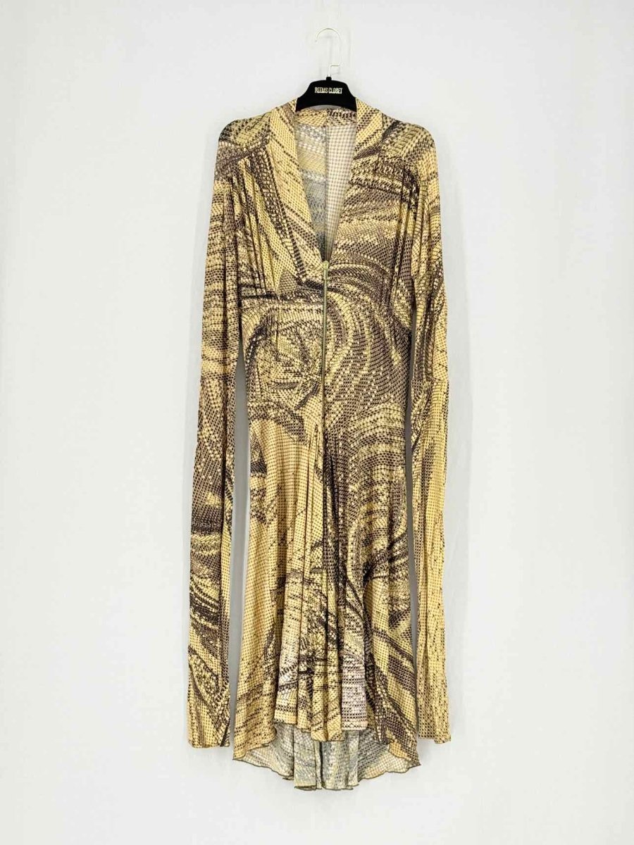 Pre - loved ROBERTO CAVALLI Yellow & Black Size Medium Midi Dress at Reems Closet