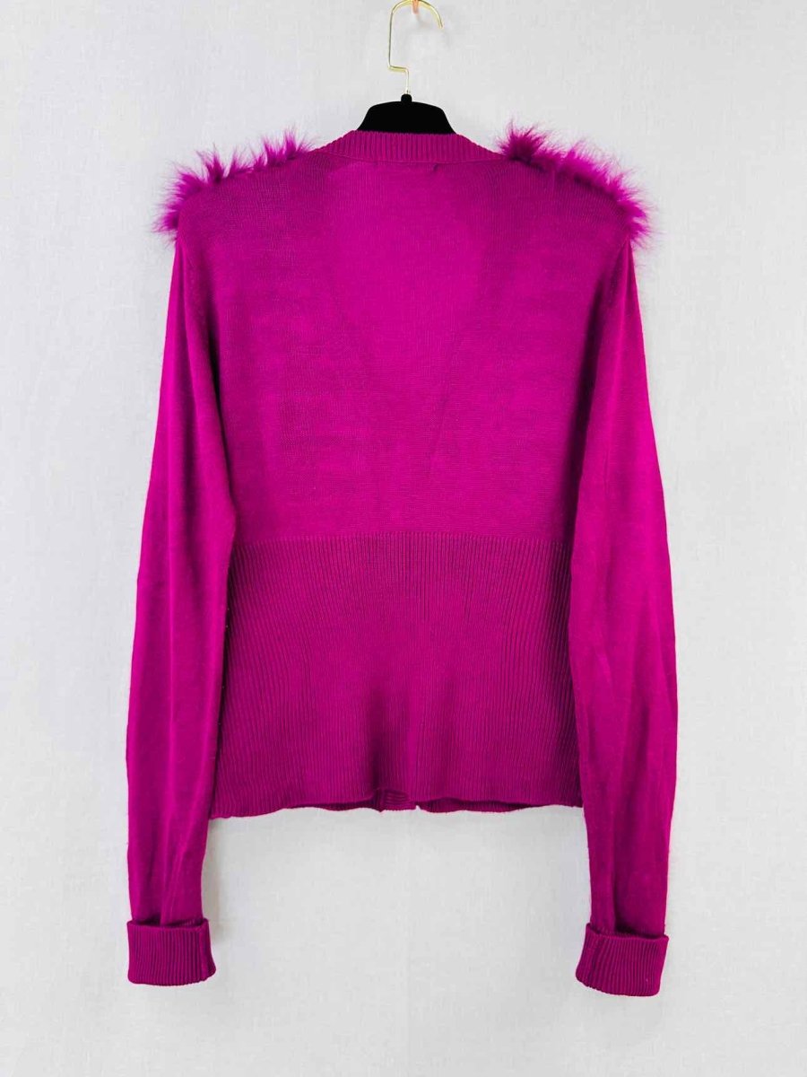 Pre - loved ROCCO BAROCCO Fur Trim Pink Cardigan at Reems Closet