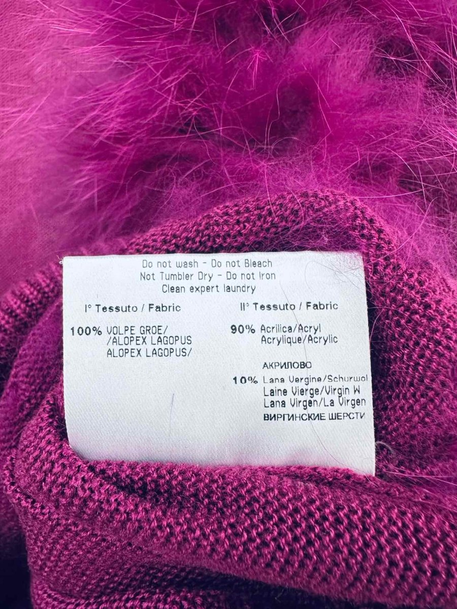 Pre - loved ROCCO BAROCCO Fur Trim Pink Cardigan at Reems Closet