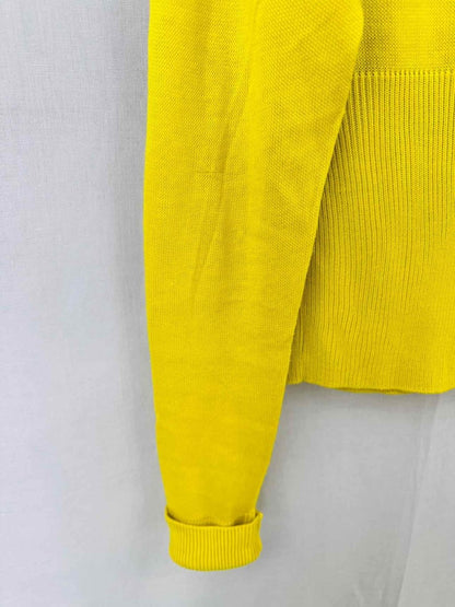 Pre - loved ROCCO BAROCCO Fur Trim Yellow Cardigan at Reems Closet