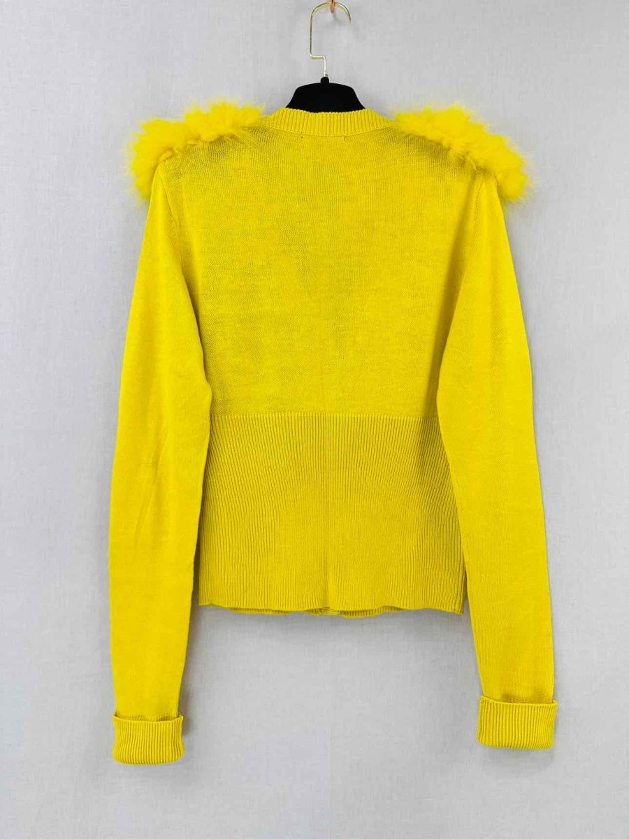 Pre - loved ROCCO BAROCCO Fur Trim Yellow Cardigan at Reems Closet