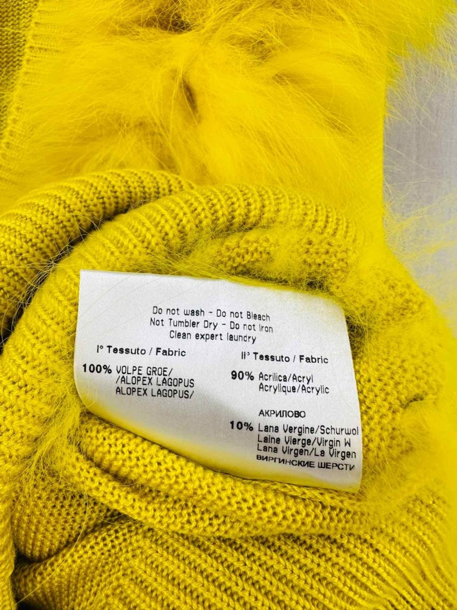 Pre - loved ROCCO BAROCCO Fur Trim Yellow Cardigan at Reems Closet