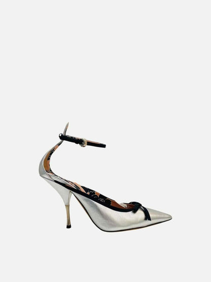 Pre - loved ROCHAS Ankle Strap Silver & Black Pumps 39 at Reems Closet