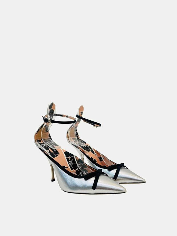 Pre - loved ROCHAS Ankle Strap Silver & Black Pumps 39 at Reems Closet