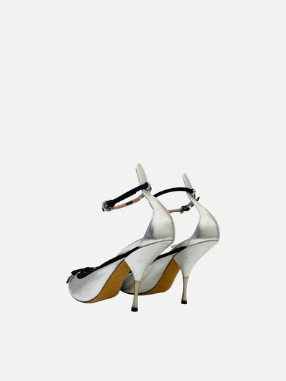 Pre - loved ROCHAS Ankle Strap Silver & Black Pumps 39 at Reems Closet