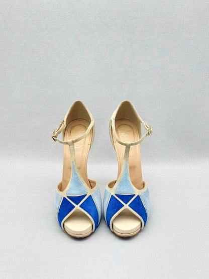 Pre-loved ROGER VIVIER Blue & Beige Size EU 39 Platform Sandals at Reems Closet