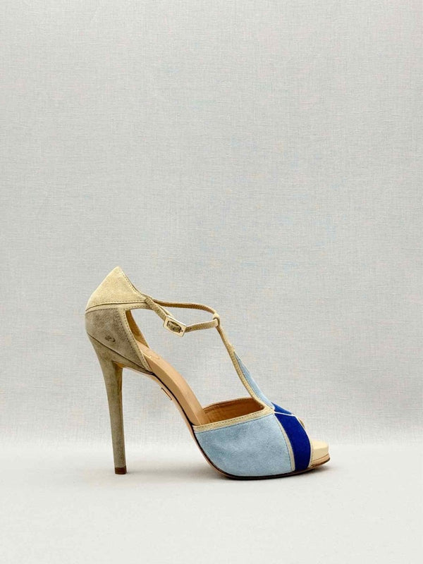 Pre-loved ROGER VIVIER Blue & Beige Size EU 39 Platform Sandals at Reems Closet