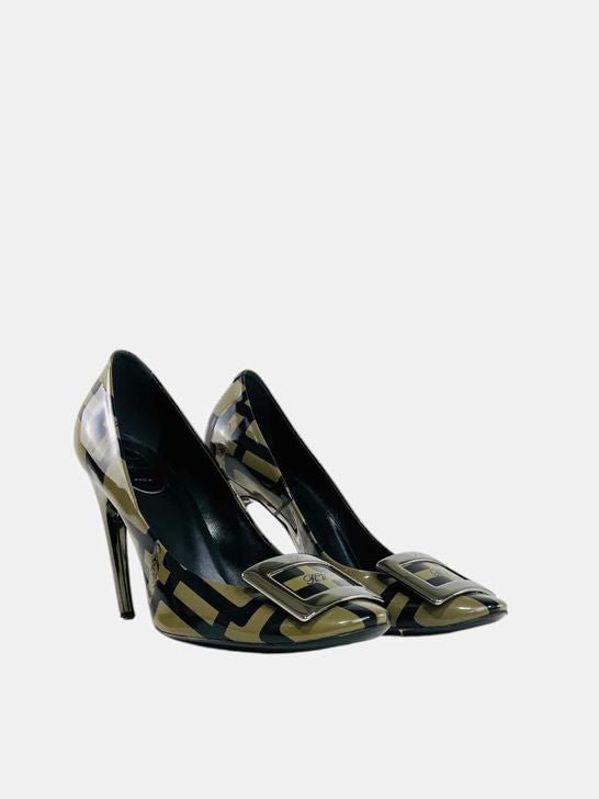 Pre - loved ROGER VIVIER Trompette Khaki & Black Size EU 39.5 Pumps at Reems Closet
