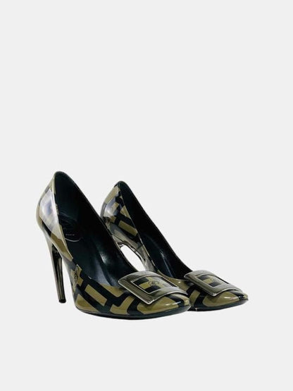Pre - loved ROGER VIVIER Trompette Khaki & Black Size EU 39.5 Pumps at Reems Closet