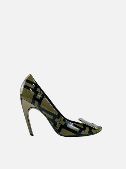 Pre - loved ROGER VIVIER Trompette Khaki & Black Size EU 39.5 Pumps at Reems Closet