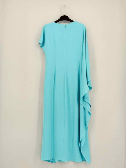 Pre - loved ROKSANDA Hilma Draped Turquoise Size US 14 Midi Dress at Reems Closet