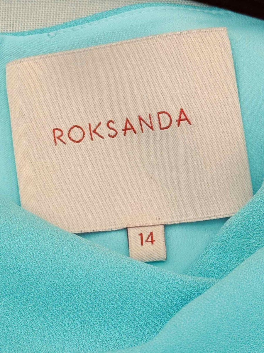 Pre - loved ROKSANDA Hilma Draped Turquoise Size US 14 Midi Dress at Reems Closet
