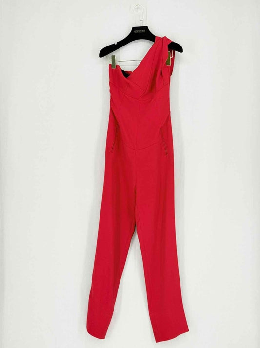 Pre - loved ROLAND MOURET One Shoulder Red Size US 6 Jumpsuit at Reems Closet