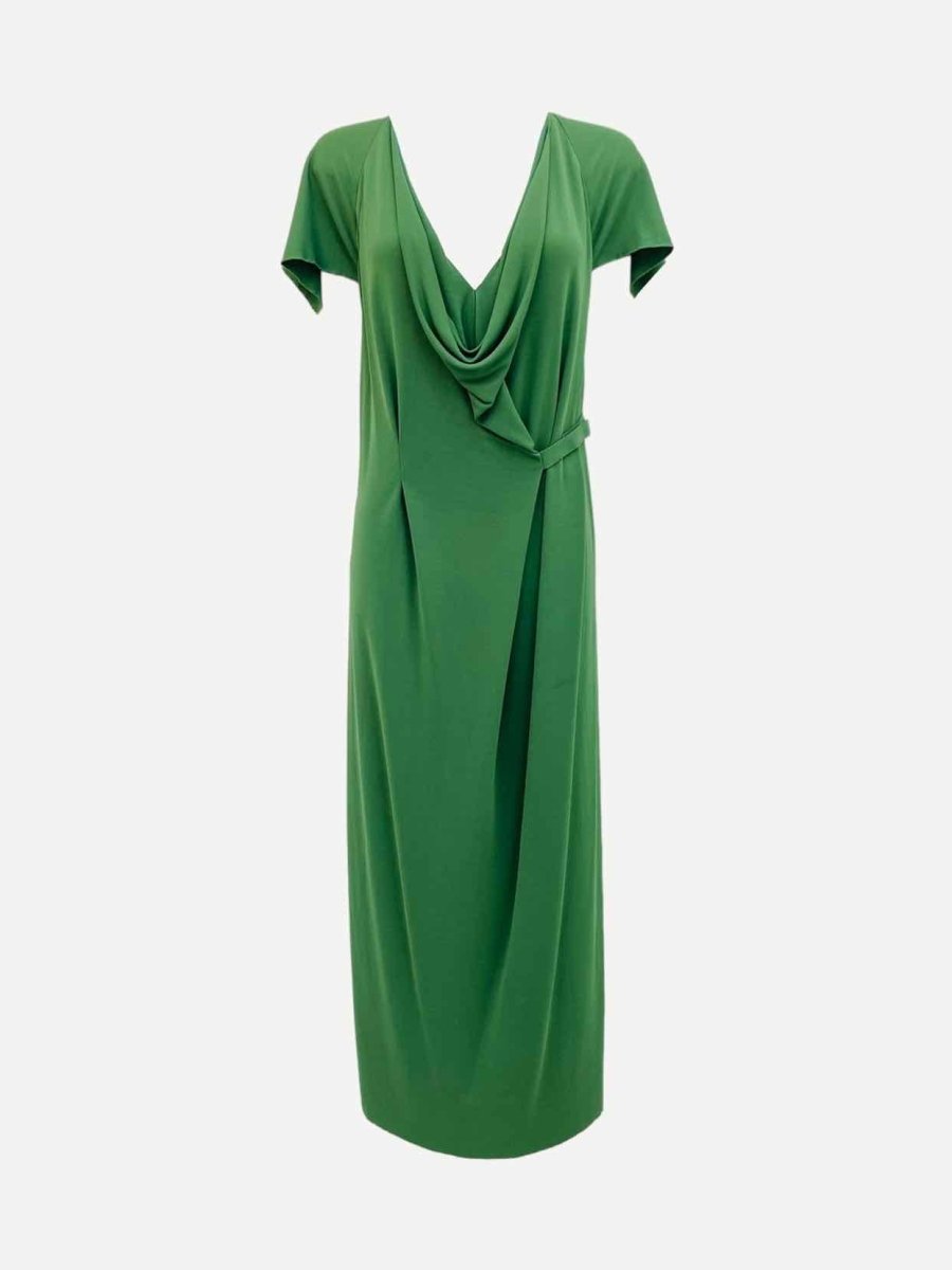 Pre - loved ROLAND MOURET Scoop Neck Green Midi Dress at Reems Closet