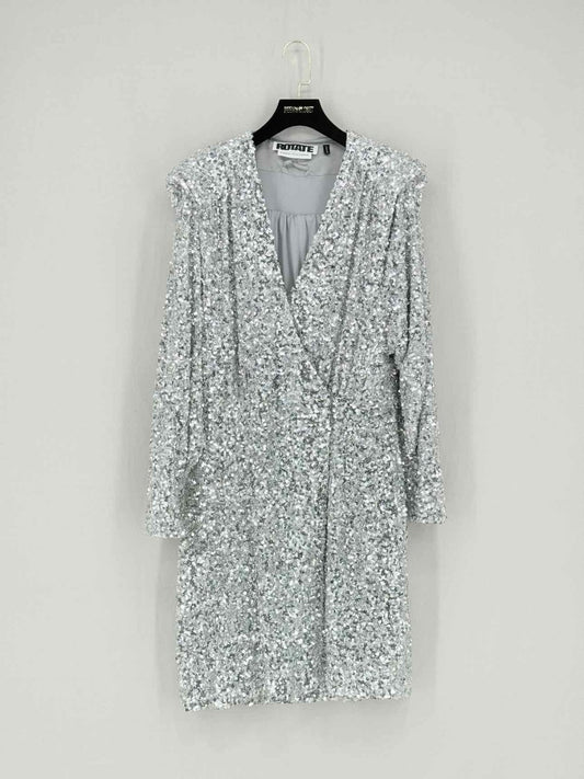 Pre - loved ROTATE BIRGER CHRISTENSEN Silver Size US 6 Short Dress at Reems Closet