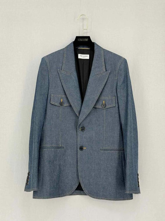 Pre-loved SAINT LAURENT 2021 Blue Size US 8 Jacket at Reems Closet