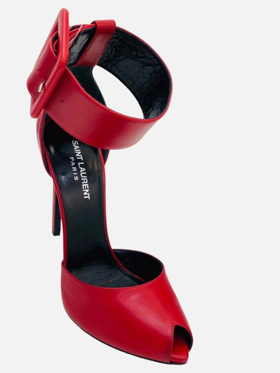 Pre - loved SAINT LAURENT Ankle Cuff Red Heeled Sandals at Reems Closet