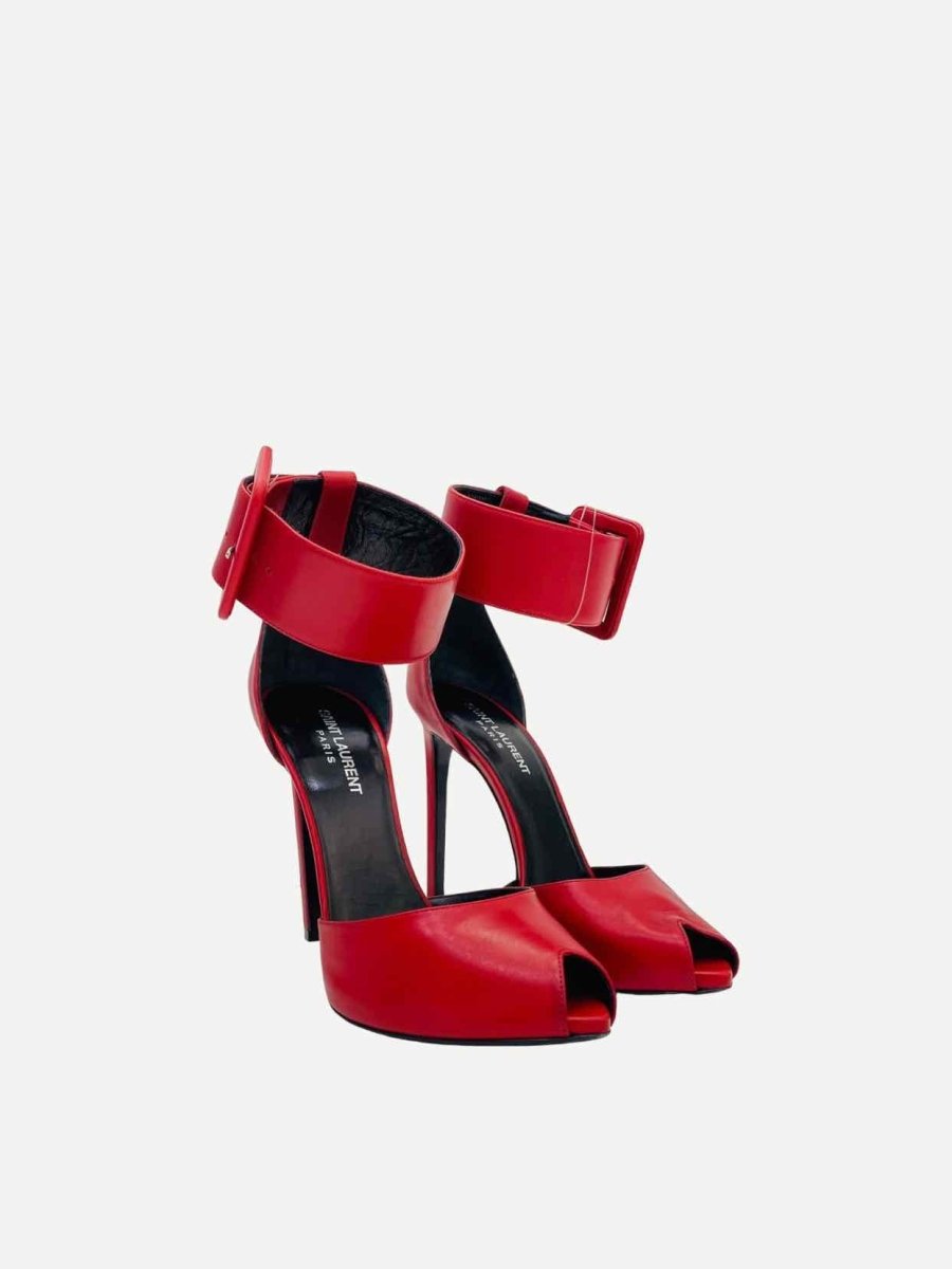 Pre - loved SAINT LAURENT Ankle Cuff Red Heeled Sandals at Reems Closet