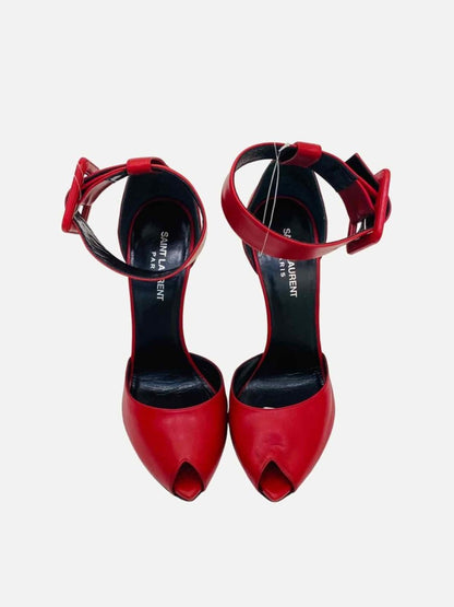 Pre - loved SAINT LAURENT Ankle Cuff Red Heeled Sandals at Reems Closet