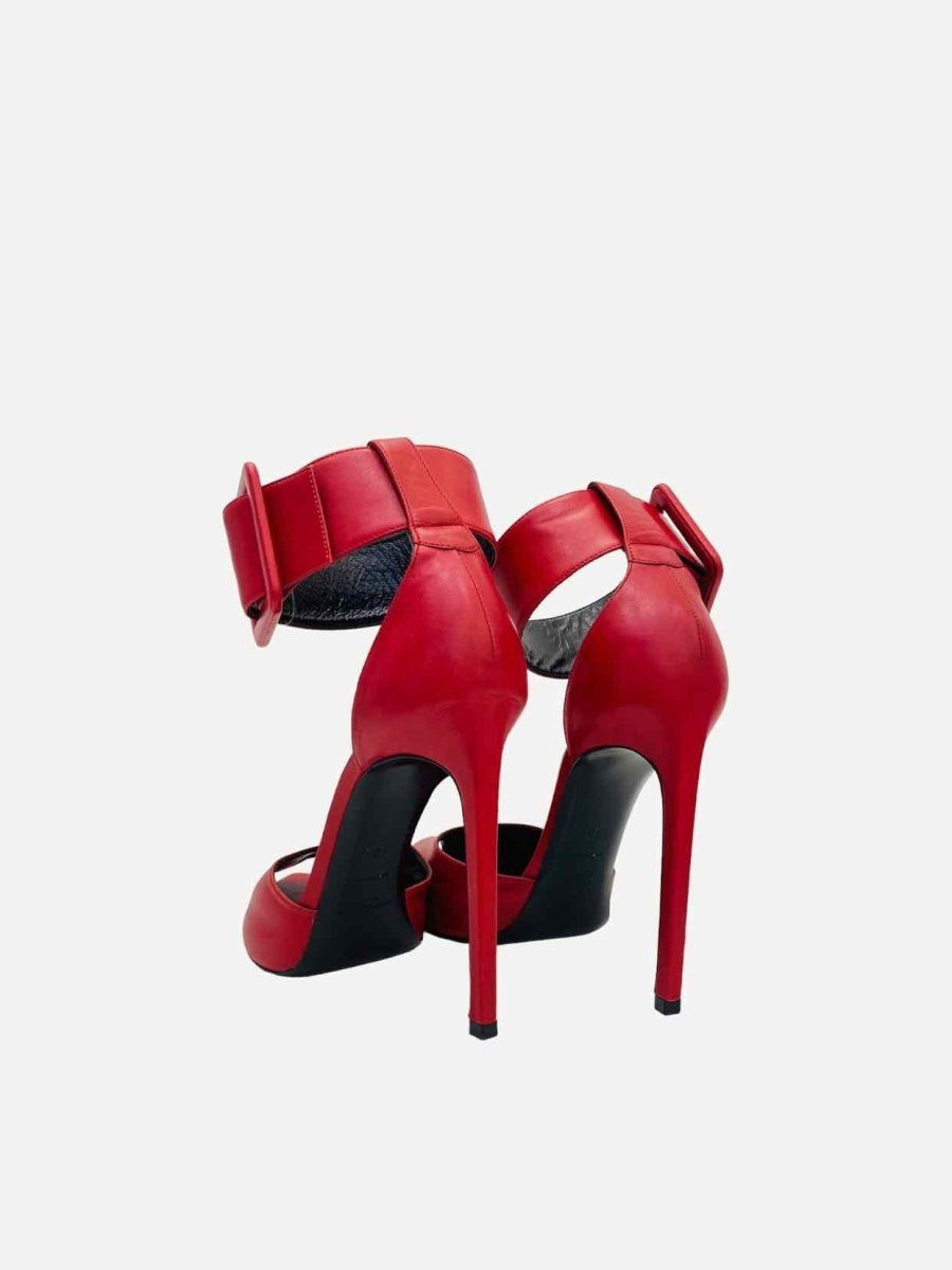 Pre - loved SAINT LAURENT Ankle Cuff Red Heeled Sandals at Reems Closet