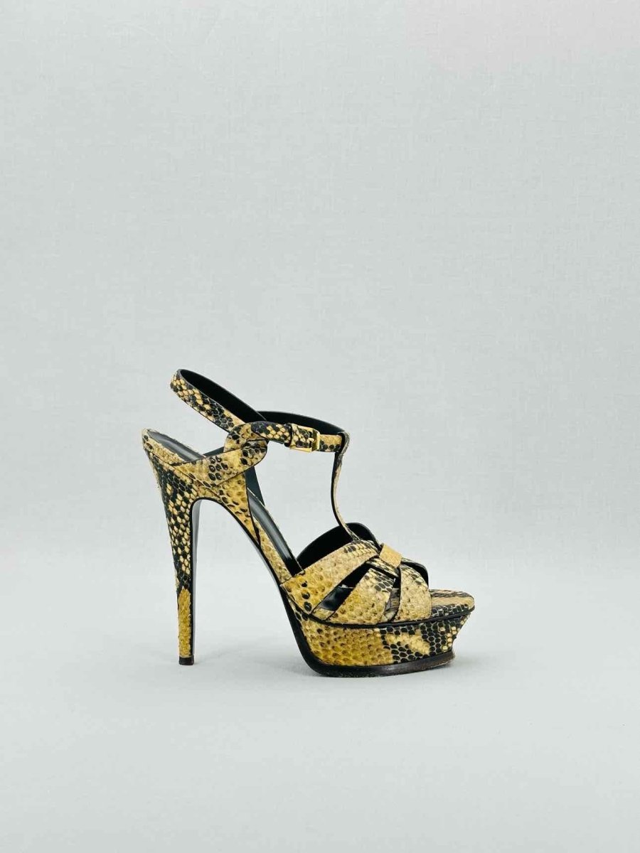 Pre - loved SAINT LAURENT Beige & Brown Size EU 38 Heeled Sandals at Reems Closet