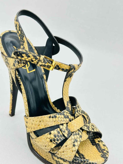 Pre - loved SAINT LAURENT Beige & Brown Size EU 38 Heeled Sandals at Reems Closet