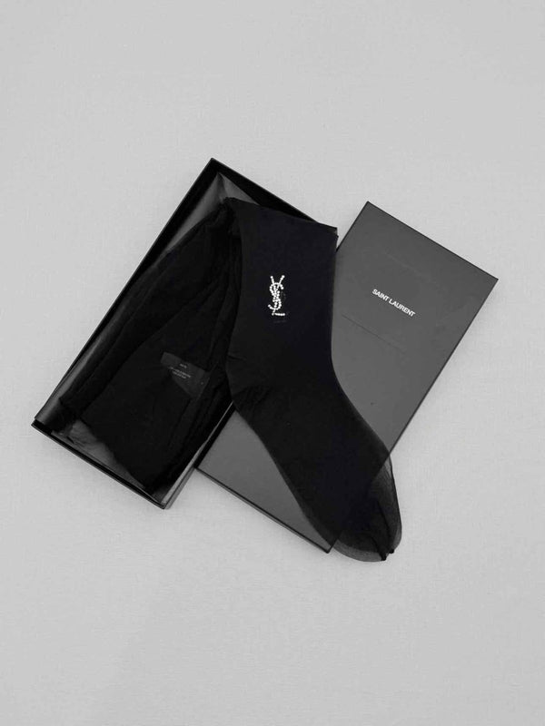 Pre - loved SAINT LAURENT Cassandre Black Stockings at Reems Closet