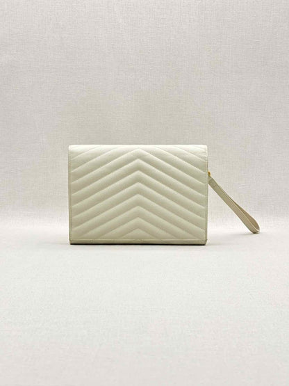 Pre-loved SAINT LAURENT Cassandre Matelasse Flap White Wristlet at Reems Closet