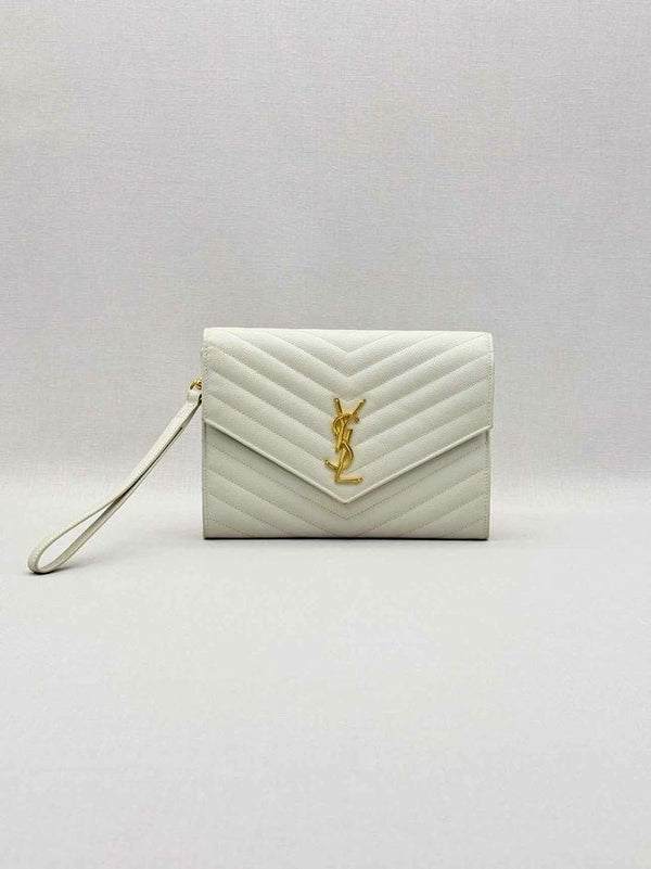 Pre-loved SAINT LAURENT Cassandre Matelasse Flap White Wristlet at Reems Closet