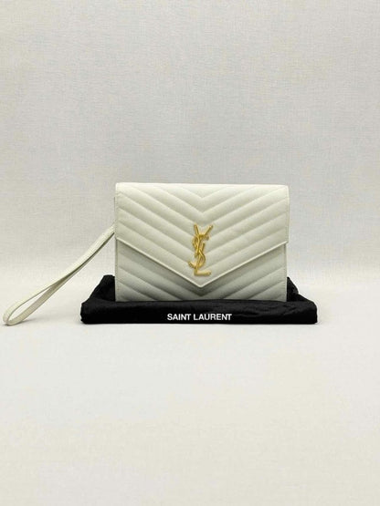 Pre-loved SAINT LAURENT Cassandre Matelasse Flap White Wristlet at Reems Closet