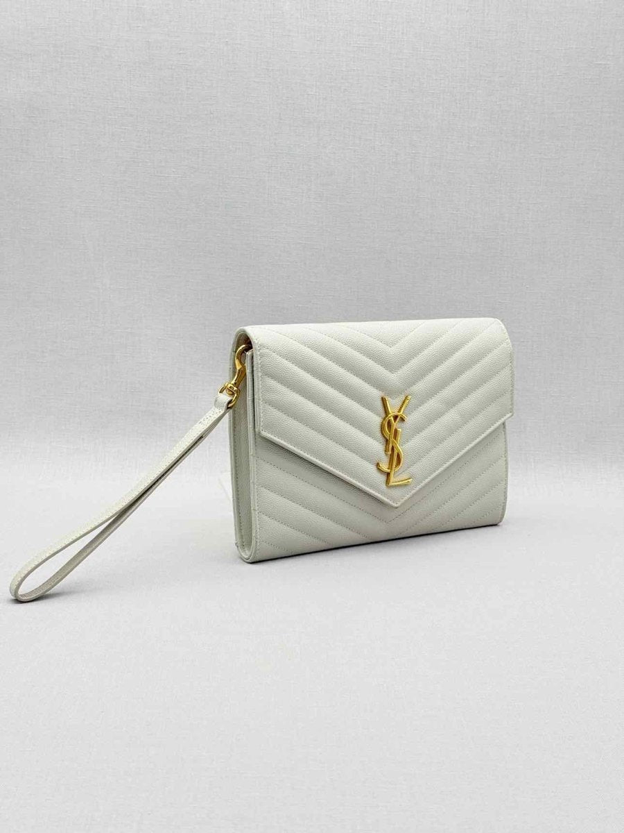 Pre-loved SAINT LAURENT Cassandre Matelasse Flap White Wristlet at Reems Closet
