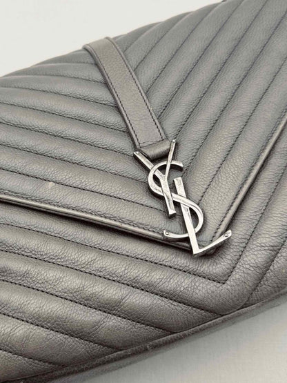 Pre-loved SAINT LAURENT College Grey Chevron Shoulder Bag at Reems Closet