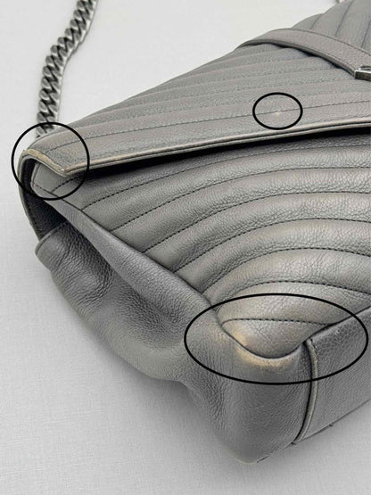 Pre-loved SAINT LAURENT College Grey Chevron Shoulder Bag at Reems Closet