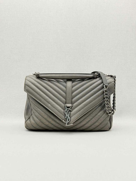 Pre-loved SAINT LAURENT College Grey Chevron Shoulder Bag at Reems Closet