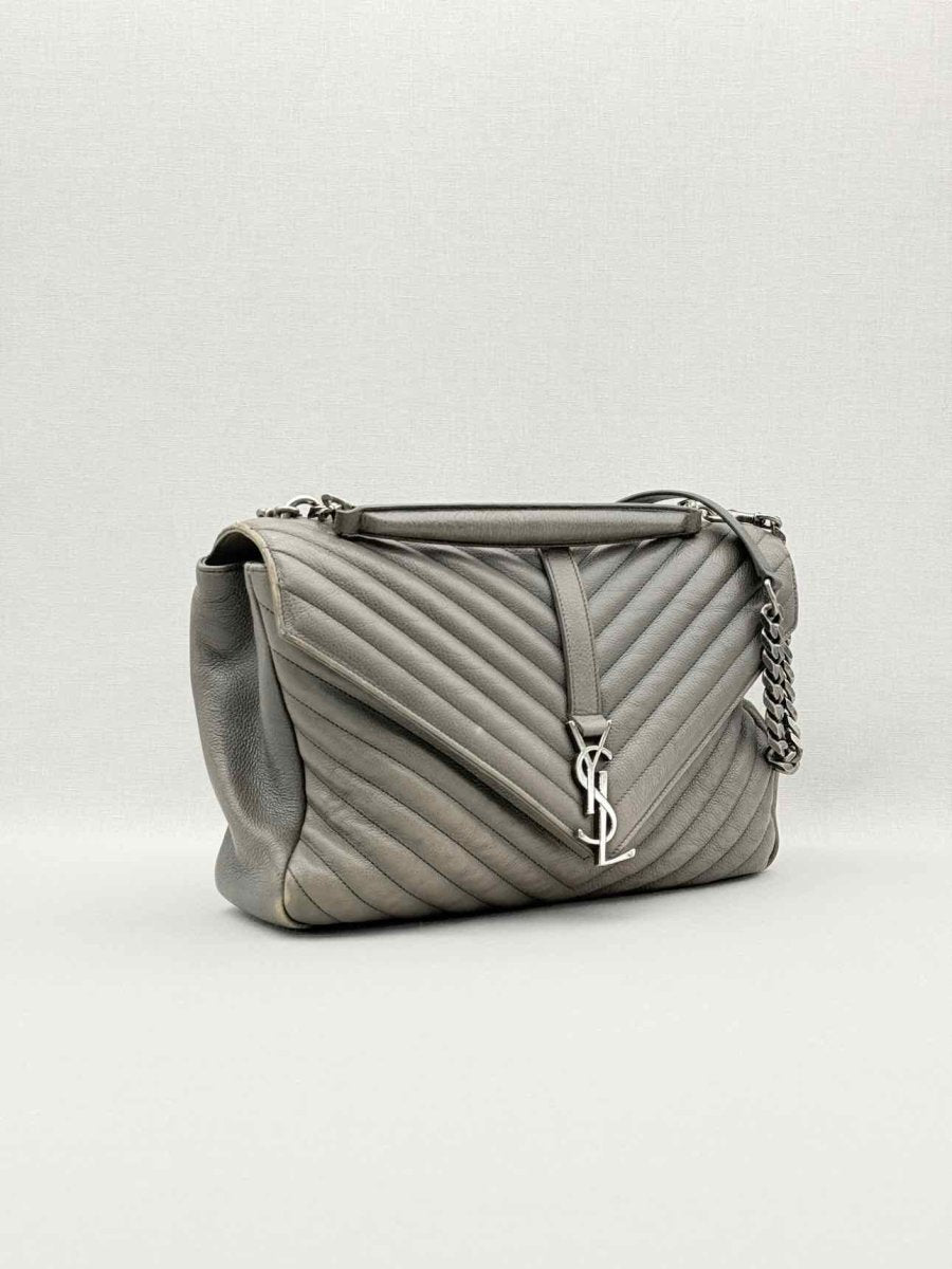 Pre-loved SAINT LAURENT College Grey Chevron Shoulder Bag at Reems Closet