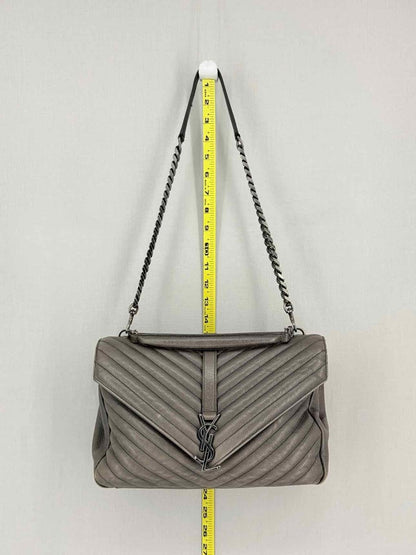 Pre-loved SAINT LAURENT College Grey Chevron Shoulder Bag at Reems Closet