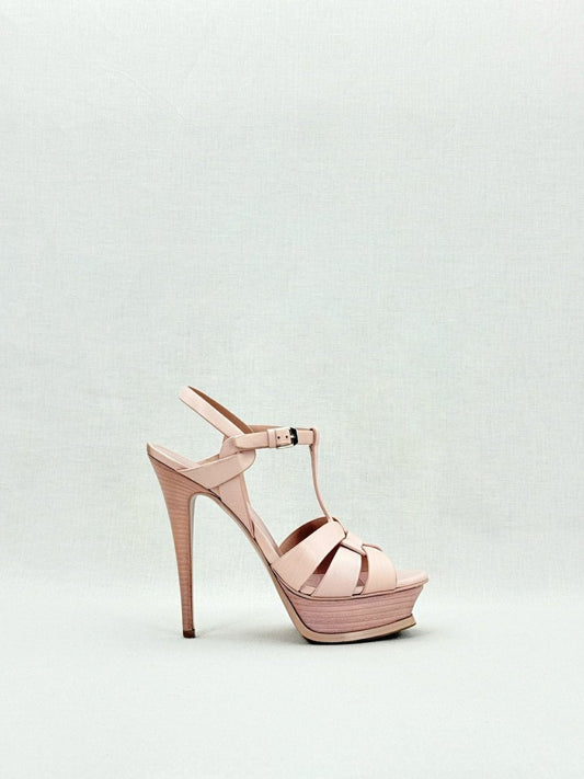 Pre - loved SAINT LAURENT Dusky Pink Size EU 38.5 Heeled Sandals at Reems Closet