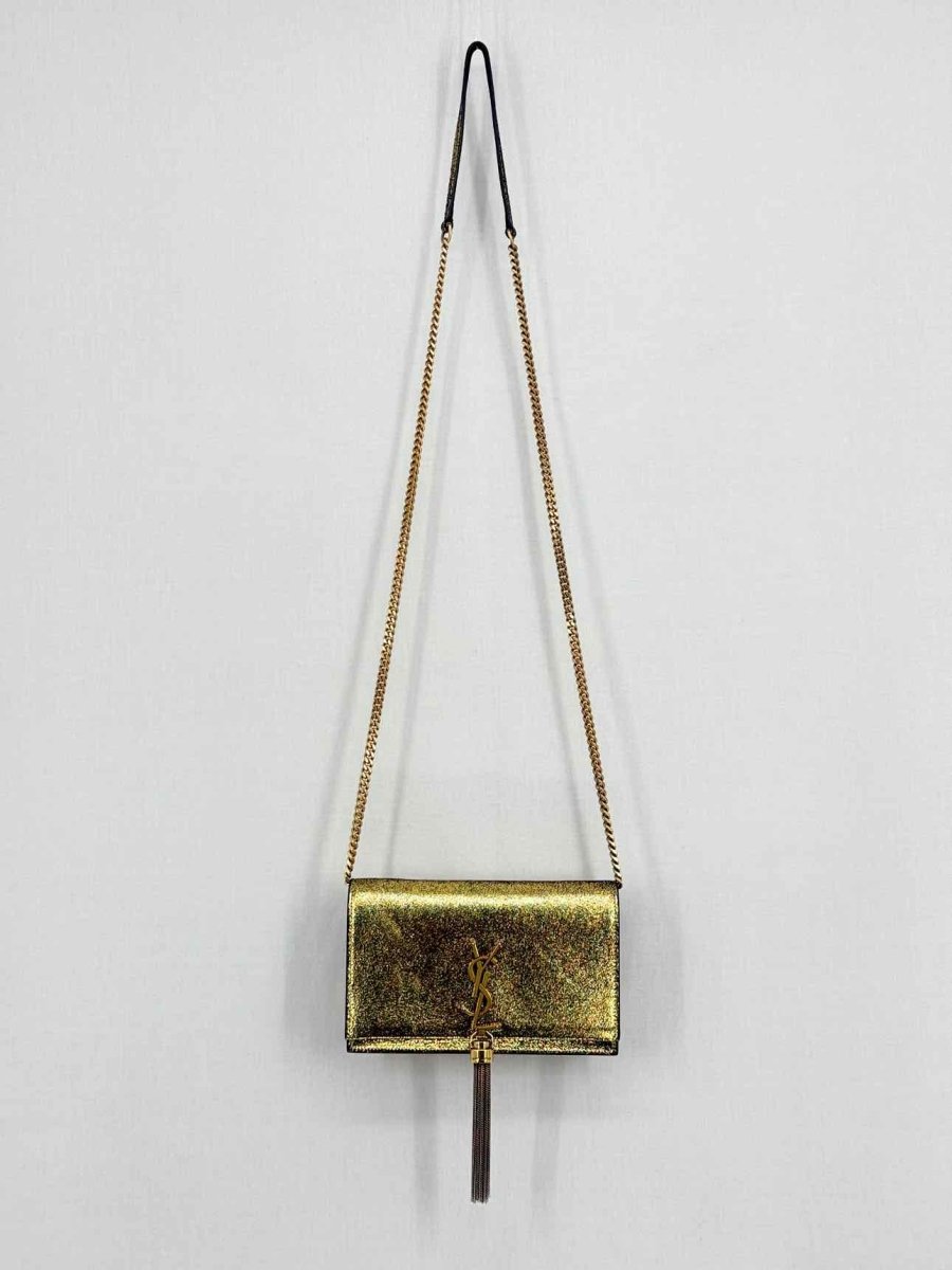 Pre - loved SAINT LAURENT Kate Metallic Gold Monogram Crossbody at Reems Closet