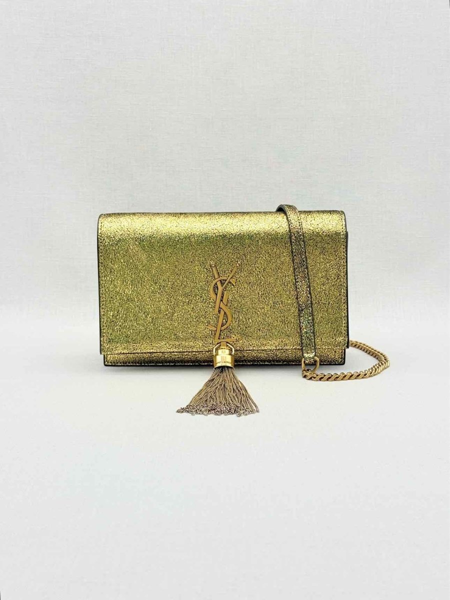 Pre - loved SAINT LAURENT Kate Metallic Gold Monogram Crossbody at Reems Closet