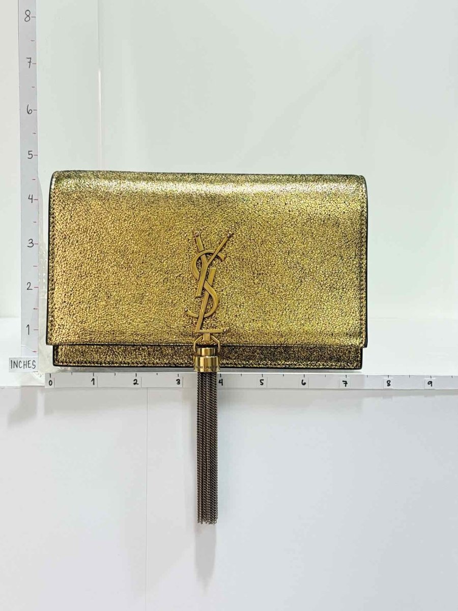 Pre - loved SAINT LAURENT Kate Metallic Gold Monogram Crossbody at Reems Closet
