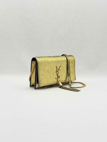 Pre - loved SAINT LAURENT Kate Metallic Gold Monogram Crossbody at Reems Closet