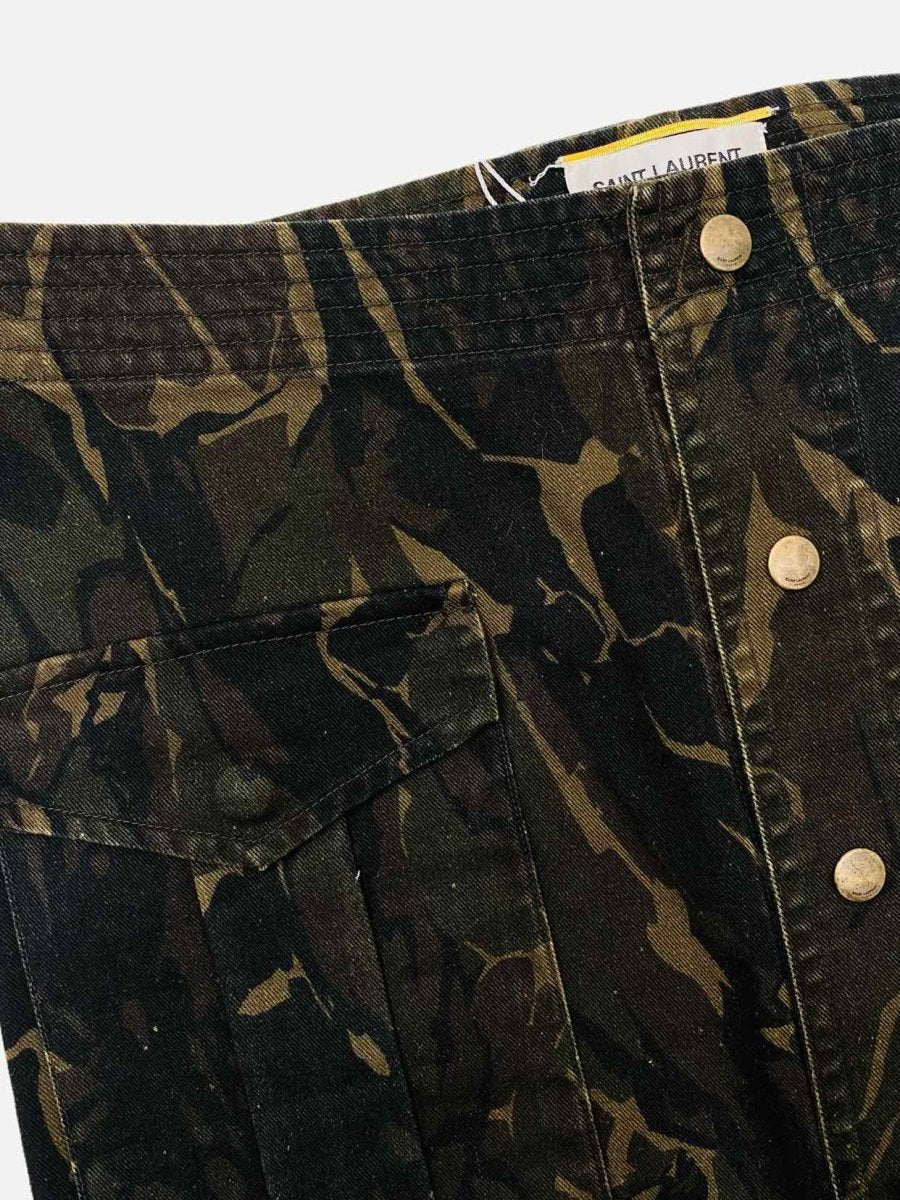 Pre - loved SAINT LAURENT Khaki Camouflage Mini Skirt at Reems Closet