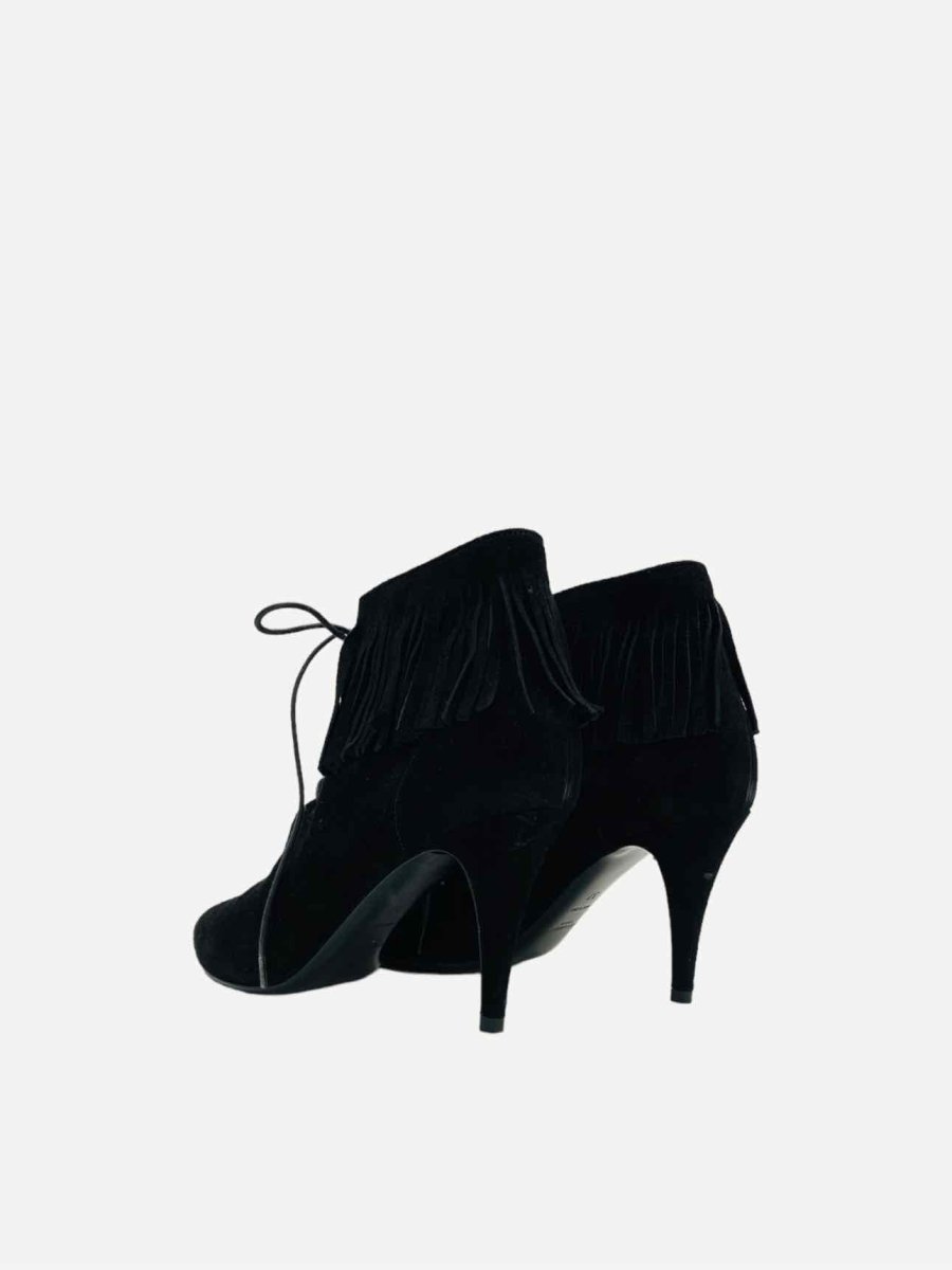 Pre - loved SAINT LAURENT Lace Up Black Tassel Ankle Boots at Reems Closet