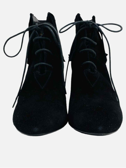 Pre - loved SAINT LAURENT Lace Up Black Tassel Ankle Boots at Reems Closet