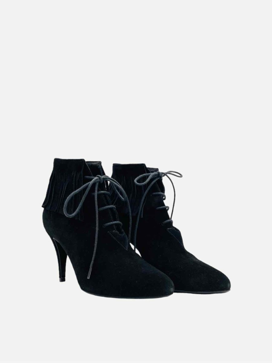 Pre - loved SAINT LAURENT Lace Up Black Tassel Ankle Boots at Reems Closet