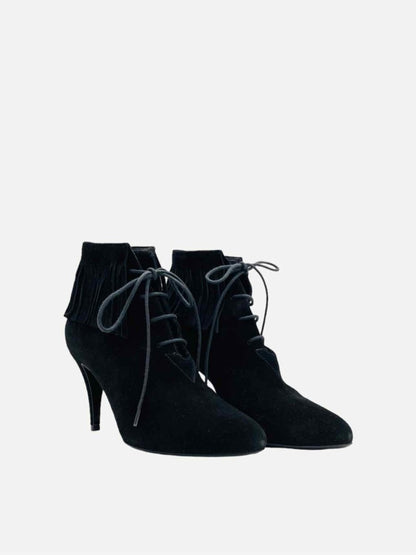 Pre - loved SAINT LAURENT Lace Up Black Tassel Ankle Boots at Reems Closet