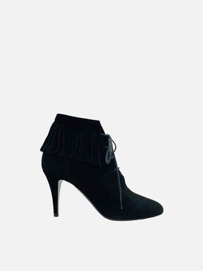 Pre - loved SAINT LAURENT Lace Up Black Tassel Ankle Boots at Reems Closet