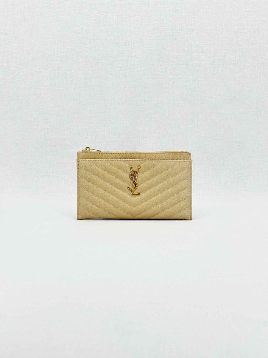 Pre - loved SAINT LAURENT Monogram Beige Quilted Pouch at Reems Closet