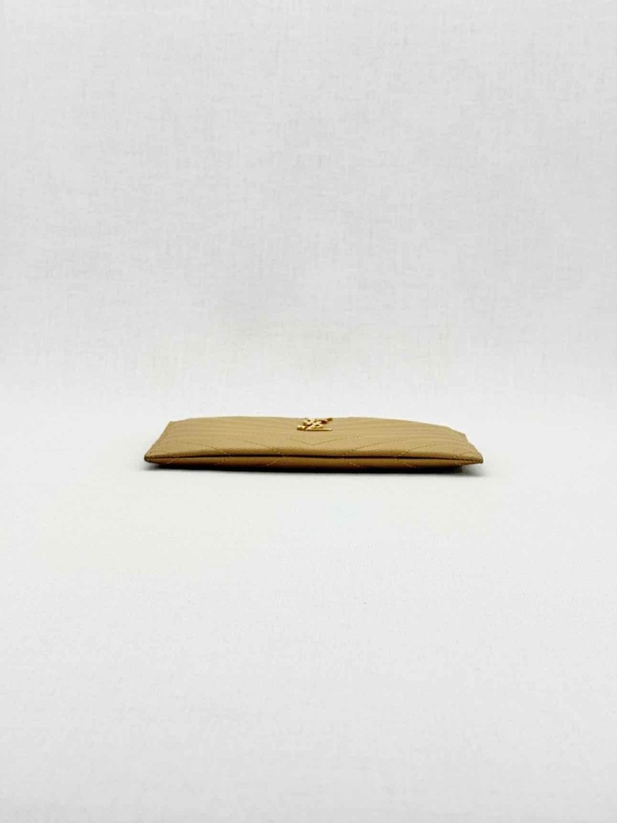 Pre - loved SAINT LAURENT Monogram Beige Quilted Pouch at Reems Closet