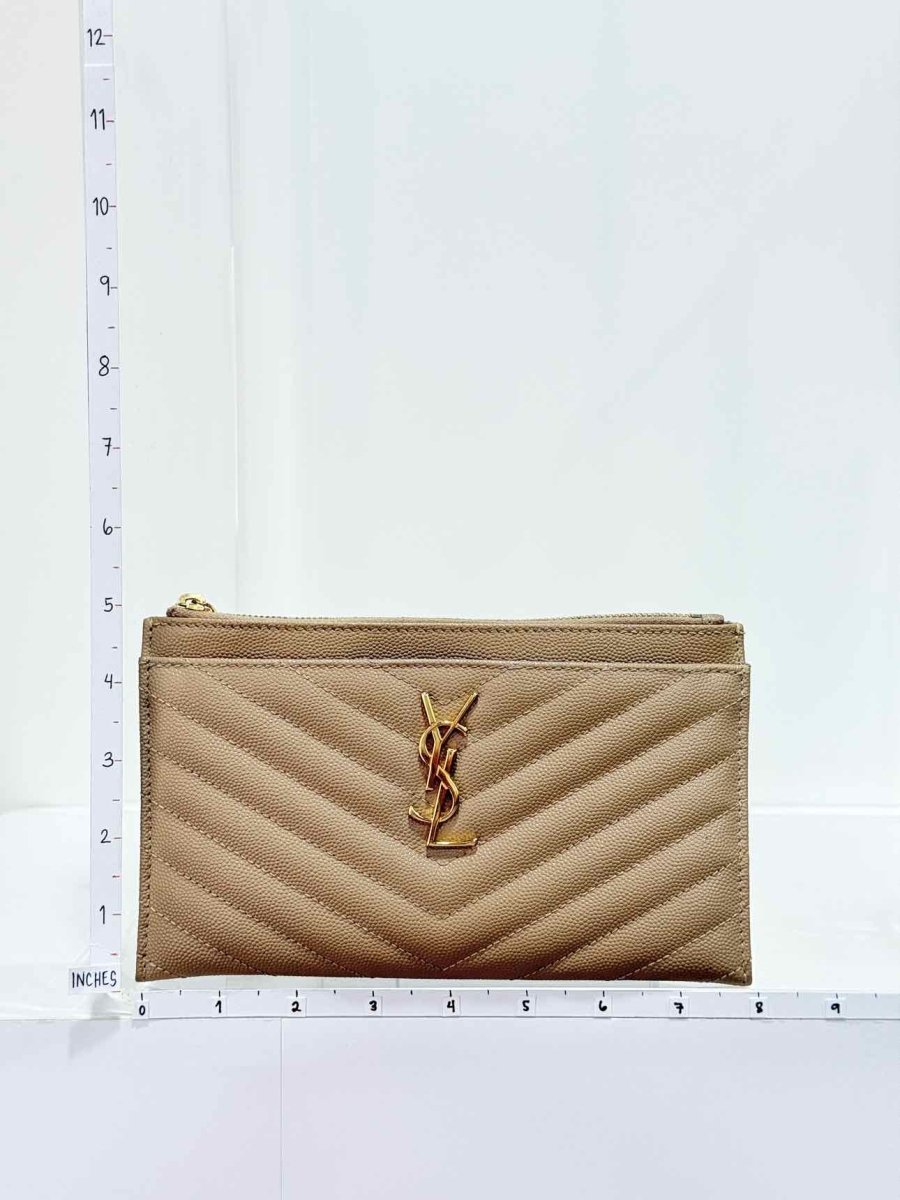 Pre - loved SAINT LAURENT Monogram Beige Quilted Pouch at Reems Closet